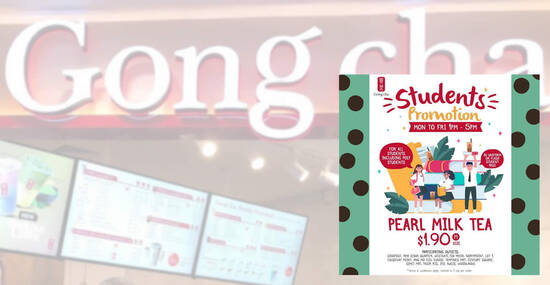 Featured image for Gong Cha: $1.90 Pearl Milk Tea for students from Monday to Friday, 1pm - 5pm (From 27 July 2020)