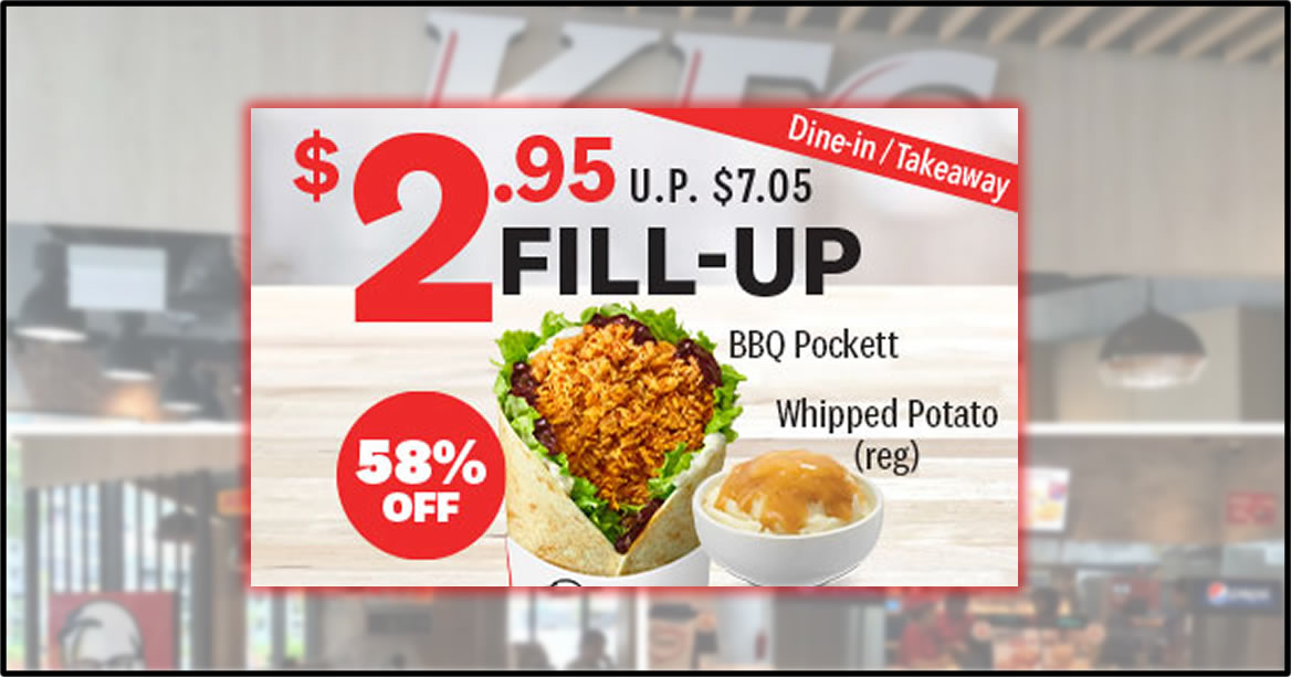 Featured image for KFC: $2.95 for BBQ Pockett + reg Whipped Potato (usual $7.05) for dine-in/takeaway orders till 12 September 2020