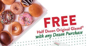 Featured image for (EXPIRED) Krispy Kreme: Free Half Dozen Original Glazed with any purchase of a Dozen doughnuts from 14 Aug 2020