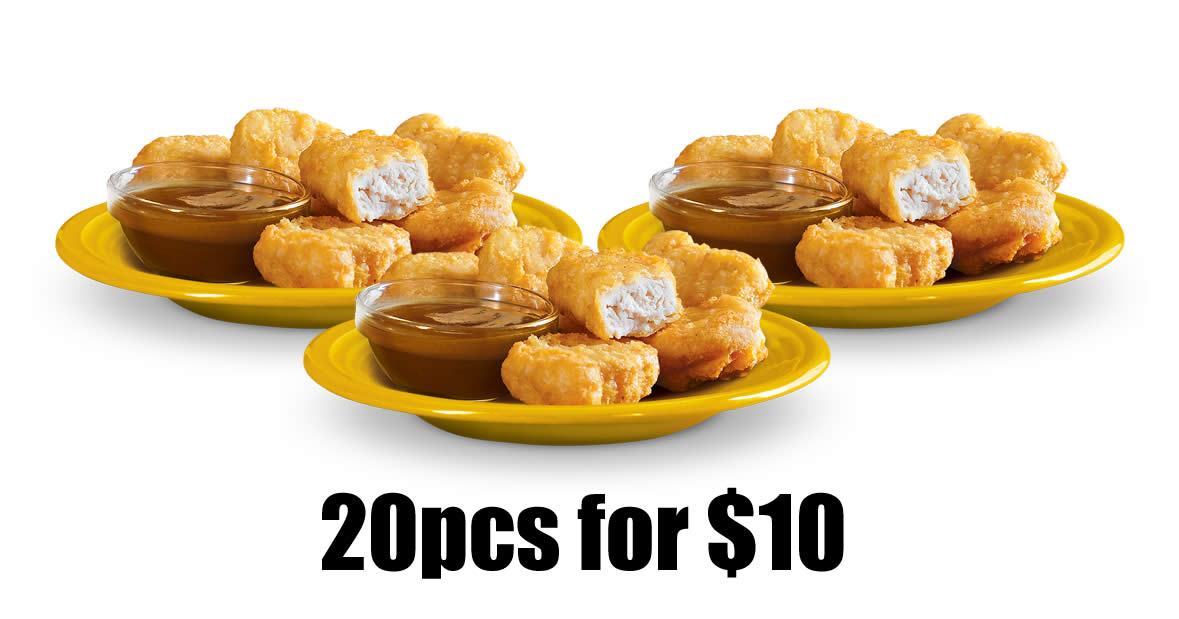 Featured image for McDonald's 20pc Chicken McNuggets will be going at only $10 with any purchase on Saturday, 29 August 2020