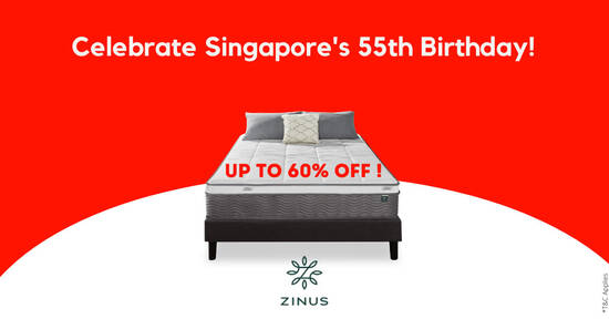 Featured image for Zinus Celebrates Singapore's 55th Birthday - Save Up To 60% off! (1st to 31st Aug 2020)