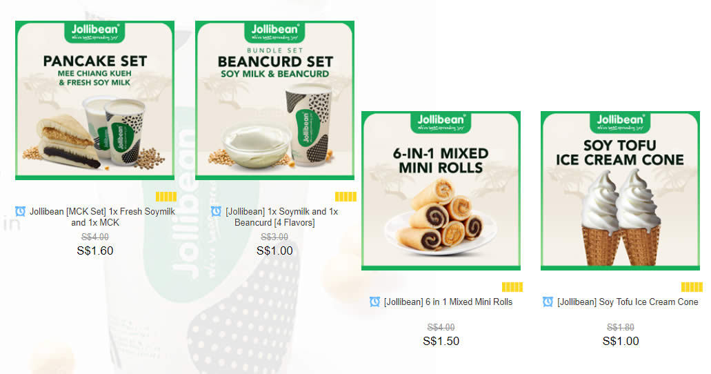 Featured image for Jollibean: $1 Beancurd Set, $1.50 Mixed Mini Rolls & more deals redeemable at 23 outlets (From 25 Nov 2020)