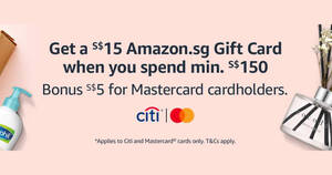 Featured image for (EXPIRED) Get a S$15 Amazon.sg Gift Card when you spend S$150 or more using Citibank cards till 31 Dec 2020