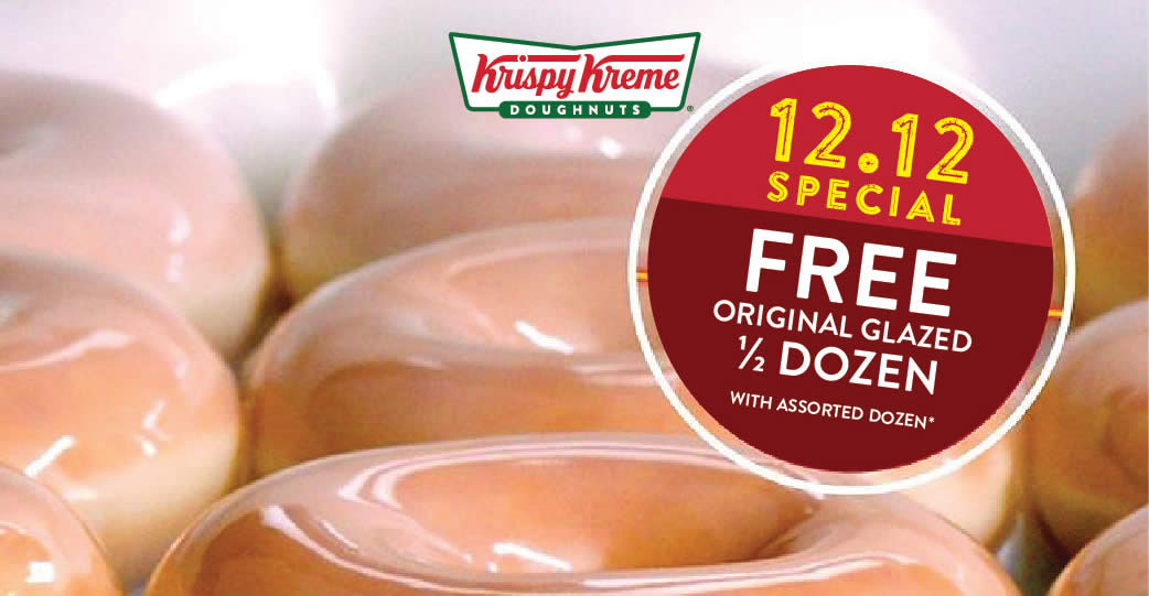 Featured image for Krispy Kreme: Free ½ Dozen Original Glazed with every purchase of a dozen Assorted or Premium (11 - 13 Dec)
