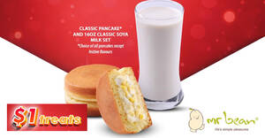 Featured image for (EXPIRED) $1 Mr Bean Classic Pancake + 16oz Classic Soya Milk set for SAFRA members till 31 Jan 2021