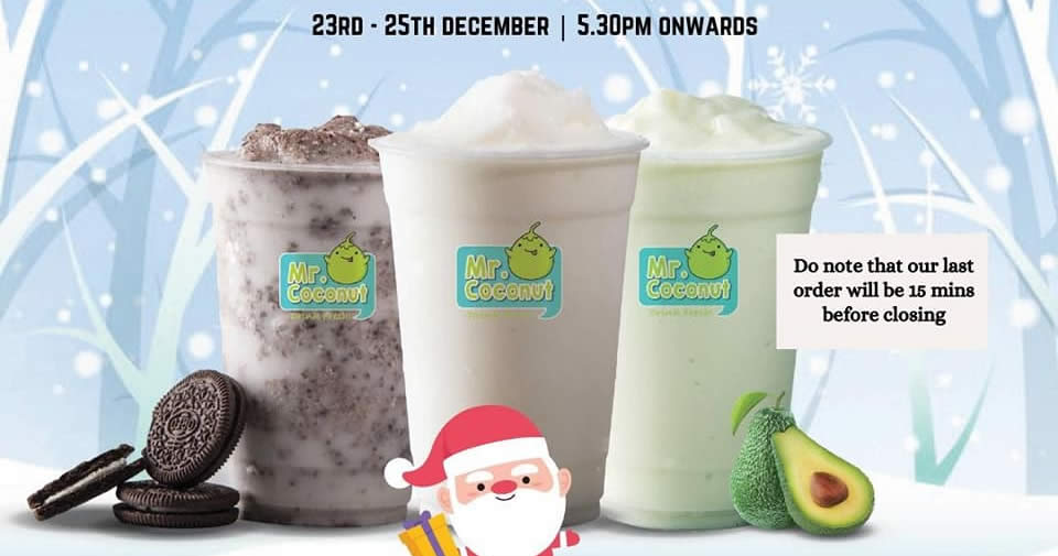 Featured image for Mr Coconut is offering a 3-for-$12 medium size drinks from 23 - 25 Dec 2020