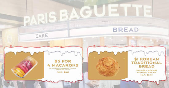 Featured image for Paris Baguette: $1 Soft Bread (U.P. $2.50), 4pcs Macarons at $5 (U.P. $10) & More Deals (From 7 Dec 2020)
