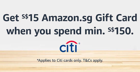 Featured image for Get a S$15 Amazon.sg Gift Card when you spend S$150 or more using Citibank cards till 31 Jan 2021