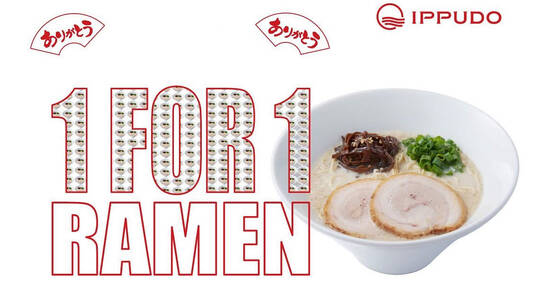 IPPUDO offering Buy-1-Get-1-Free all ramen at Sengkang Grand Mall outlet on Thur, 28 Mar 2024