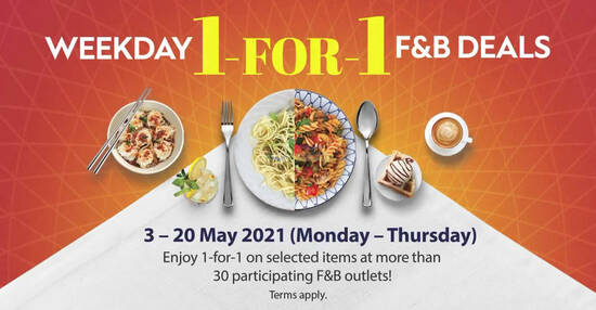 Featured image for Jewel Changi Airport has 1-for-1 offers at over 30 F&B outlets (Mon-Thurs) till 20 May 2021