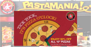 Featured image for (EXPIRED) PastaMania is offering 50% off 10″ pizzas on weekdays 2pm – 5pm in S’pore stores till 30 Sep 2021