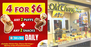 Featured image for Old Chang Kee: $6 for any two puffs + any two snacks at all outlets from 1 Nov 2021 (2pm – 5pm daily)