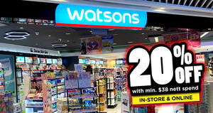 Featured image for Watsons S’pore offering 20% off with min $38 spend across nine categories till 29 Jan 2023