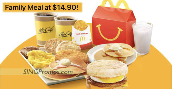 McDonald’s S’pore App has a S$14.90 (usual from S$19.90) Breakfast Family Meal deal till 29 Jan 2023