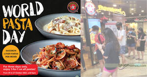 Featured image for (EXPIRED) PastaMania S’pore offering 1-for-1 on all pastas till 27 Oct 2022 (until 5pm daily)