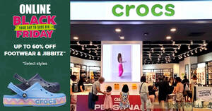 Featured image for Crocs S’pore offering up to 60% off footwear in Black Friday x Cyber Monday online promo till 27 Nov 2022