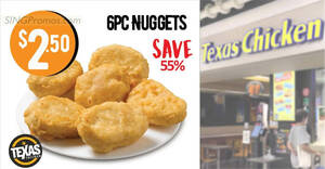 Featured image for Texas Chicken S’pore offering $2.50 6pc Nuggets (55% off) on Wed, 23 Nov 2022