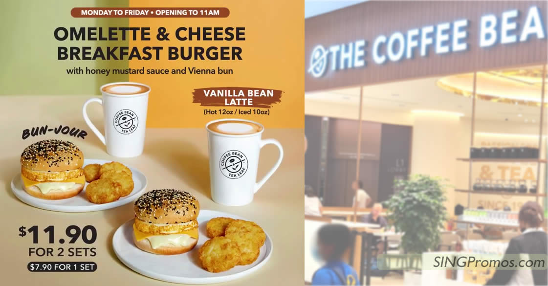 Featured image for Coffee Bean S'pore's new Weekdays Breakfast Set costs S$5.95 per set when you buy two sets from 30 Jan 2023
