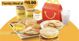 Featured image for S$15.90 (usual from S$19.90) McDonald’s Breakfast Family Meal deal on the App till 28 May 2023