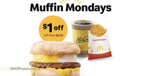 Featured image for McDonald’s S’pore $1 off Sausage McMuffin® with Egg meal deal on Mondays means you pay only $5.05