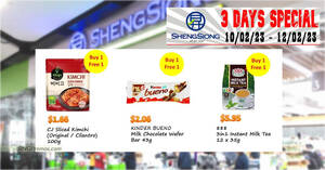 Featured image for (EXPIRED) Sheng Siong 3-Days In-Store Specials has 1-for-1 Kinder Bueno, CJ Sliced Kimchi and more till 12 Feb 2023