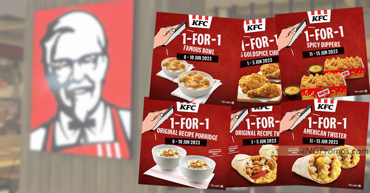 Featured image for KFC S'pore has Buy-1-Get-1-Free App Exclusive deals from 1 - 15 June 2023