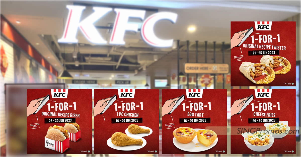 Featured image for More Buy-1-Get-1-Free KFC S'pore App Exclusive deals from 16 - 30 June 2023