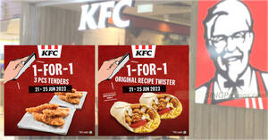 Featured image for (EXPIRED) KFC S’pore has Buy-1-Get-1-Free Original Recipe Twister and Hot & Crispy Tenders deal from 21 – 25 Jun 2023