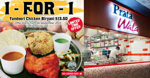 Featured image for Prata Wala offering 1-for-1 Tandoori Chicken Biryani at Jurong Point outlet on 26 Sep 2023