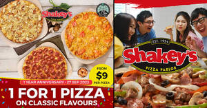Featured image for Shakey’s Pizza Parlor offering 1-for-1 pizza deal on all thin crust classic flavours on Wed, 27 Sep 2023