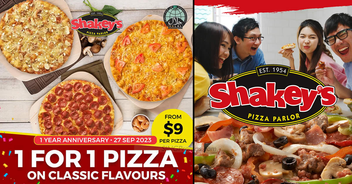 Featured image for Shakey's Pizza Parlor offering 1-for-1 pizza deal on all thin crust classic flavours on Wed, 27 Sep 2023