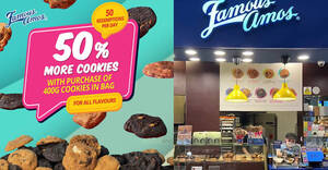 Featured image for (EXPIRED) Famous Amos S’pore offering 50% more cookies when you purchase 400g Cookies in Bag till 15 Oct 2023