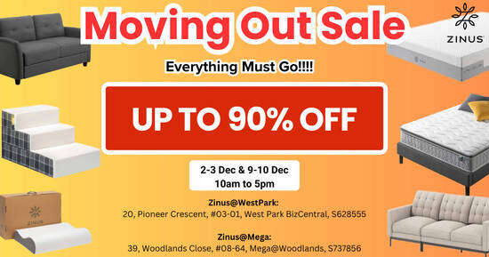 Zinus Moving Out Sale (2-3 & 9-10 Dec 2023)