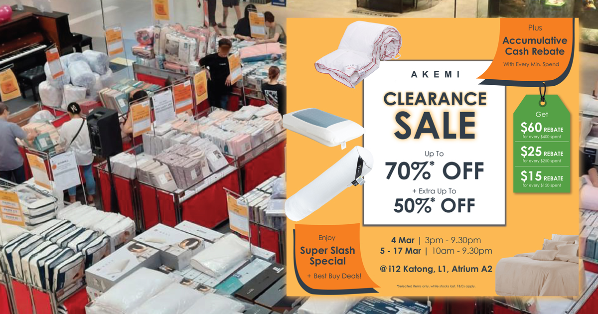 Featured image for AKEMI CLEARANCE SALE! Crazy deals up to 70% off + EXTRA 50% off and MORE at i12KATONG from 4 - 17 Mar 2024