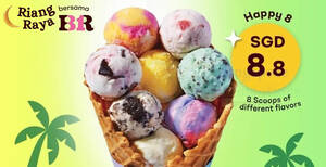 Featured image for (EXPIRED) Baskin-Robbins S’pore selling a cone with 8 scoops of different flavours at S$8.80 till 9 Apr 2024 (7pm – 930pm)