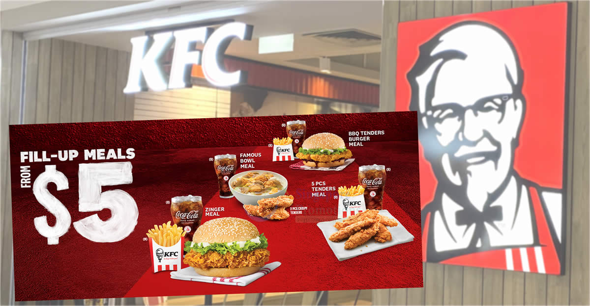 Featured image for KFC S'pore new Fill-Up meals from $5, choose from Zinger, Famous Bowl and more till 5 Apr 2024