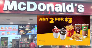 Featured image for Pay only $3 for 8pcs McNuggets with McDonald’s Any-2-for-$3 App deal on weekends till 7 Apr 2024