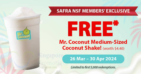 Mr Coconut giving FREE Coconut Shake for SAFRA NSF Members till 30 Apr 2024