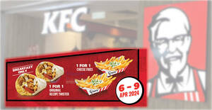 Featured image for (EXPIRED) KFC Singapore Has 1-for-1 Deals on Cheese Fries and the Original Recipe Twister from 6 – 9 Apr 2024