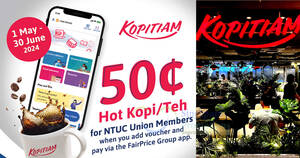 Featured image for NTUC Union Members Enjoy 50cent Kopi/Teh at Kopitiam till 30 June 2024