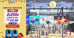 Featured image for Famous Amos Singapore Has 1-for-1 250g Cookies in Bag Promotion till 26 May 2024