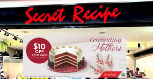 Featured image for Secret Recipe S’pore $10 Off Whole Cakes for Mother’s Day at Online Store till 12 May 2024