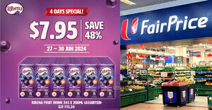 Featured image for Grab 24 packs of Ribena Fruit Drink at 48% discount at FairPrice till 30 June 2024