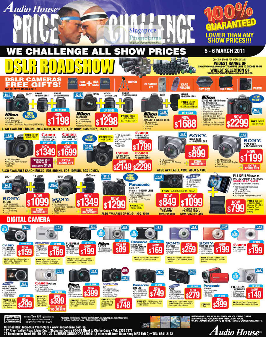 Digital Cameras DSLR Nikon D3100, D5000, D90, D7000, Canon EOS 550D, 60D, Sony Nex3, Nex5, SLT A33, ALT A55, Panasonic GMC GF2, Casio EX-Z, IXUS 210, DMC-LX5, PL200