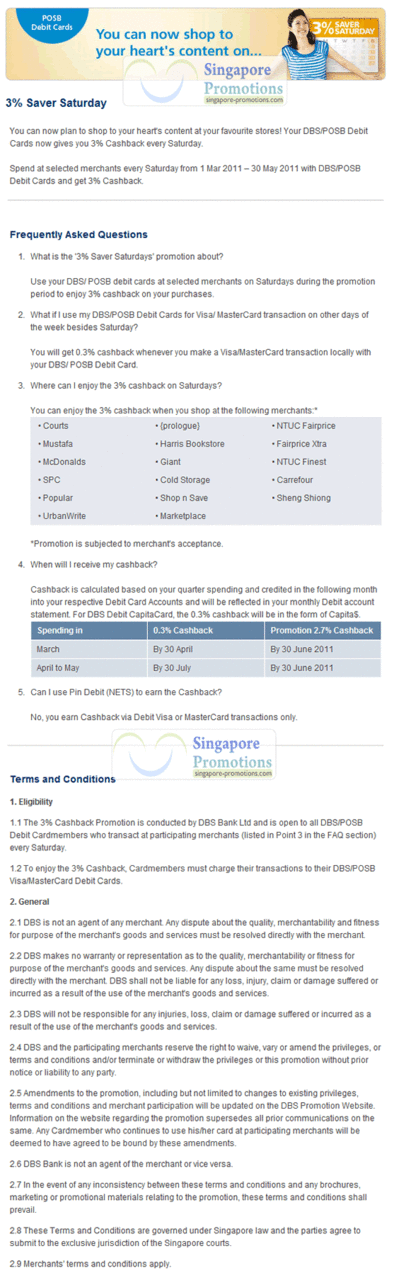 POSB DBS Debit 3 Percent Cashback