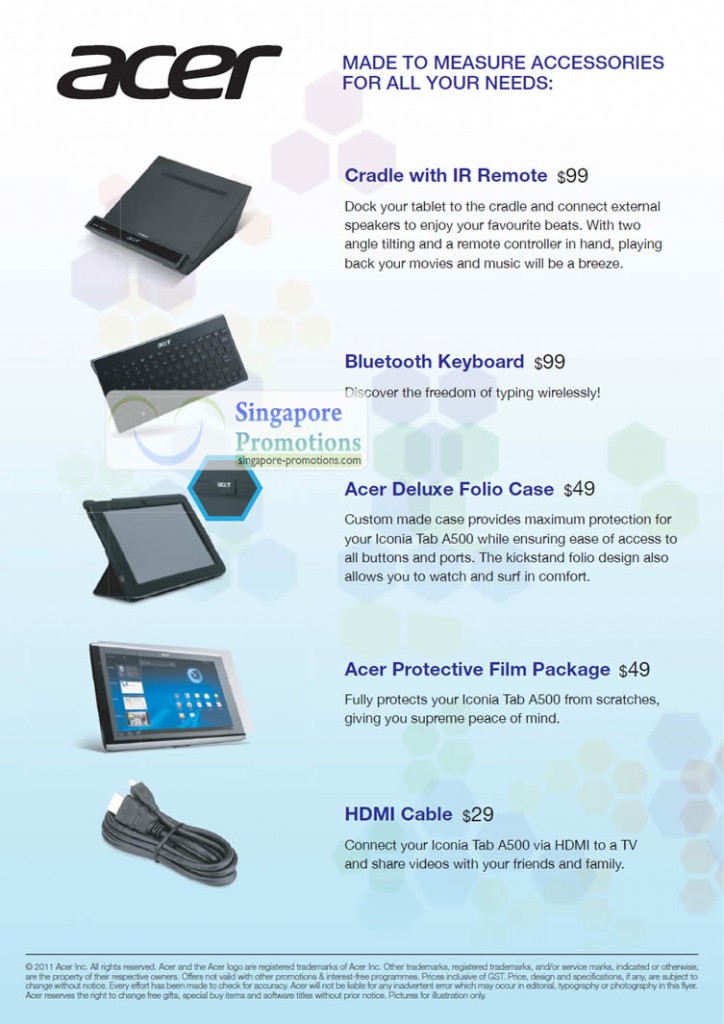 11 May Iconia Tab Accessories Cradle IR Remote, Bluetooth Keybaord, Deluxe Folio Case, Protective Film Package, HDMI Cable