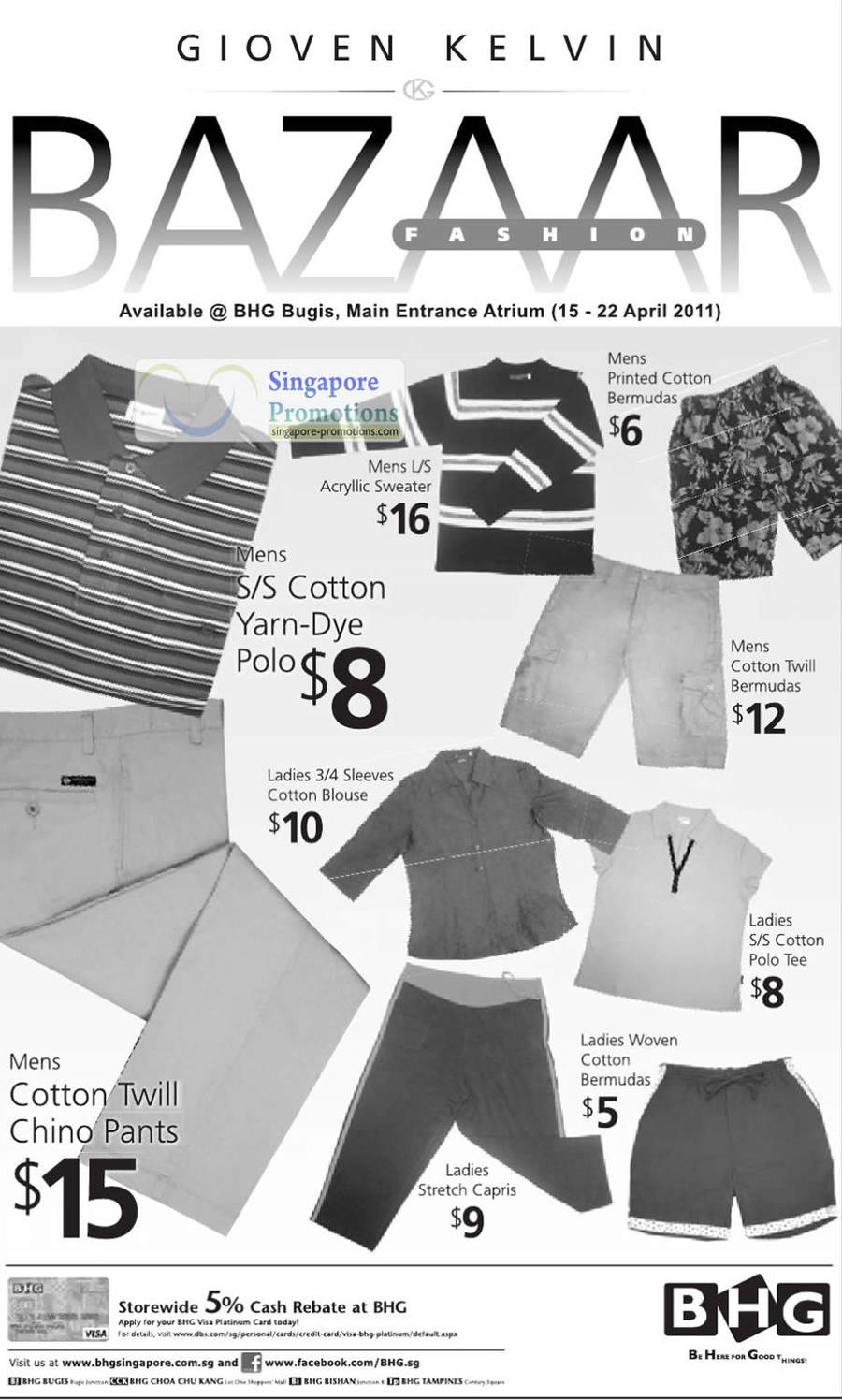 15 Apr Gioven Kelvin Fashion Bazaar, Yarn-Dye Polo, Sweater, Bermudas, Blouse, Stretch Capris, Polo Tee