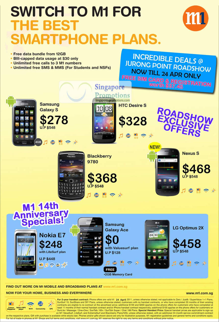 19 Apr Jurong Point Roadshow Till 24 Apr, Samsung Galaxy S, HTC Desire S, Blackberry 9780, Nexus S, Nokia E7, Galaxy Ace, LG Optimus 2X