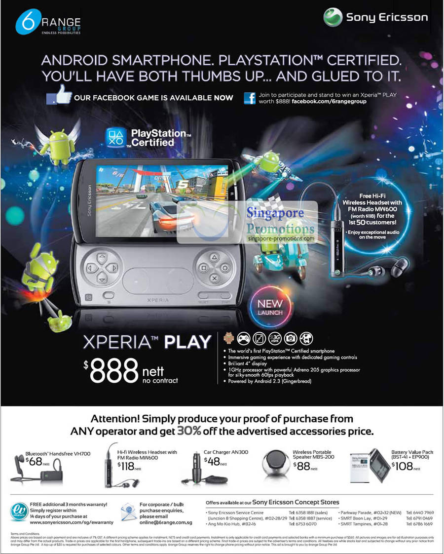 22 Apr 6Range No Contract Sony Ericsson Xperia Play