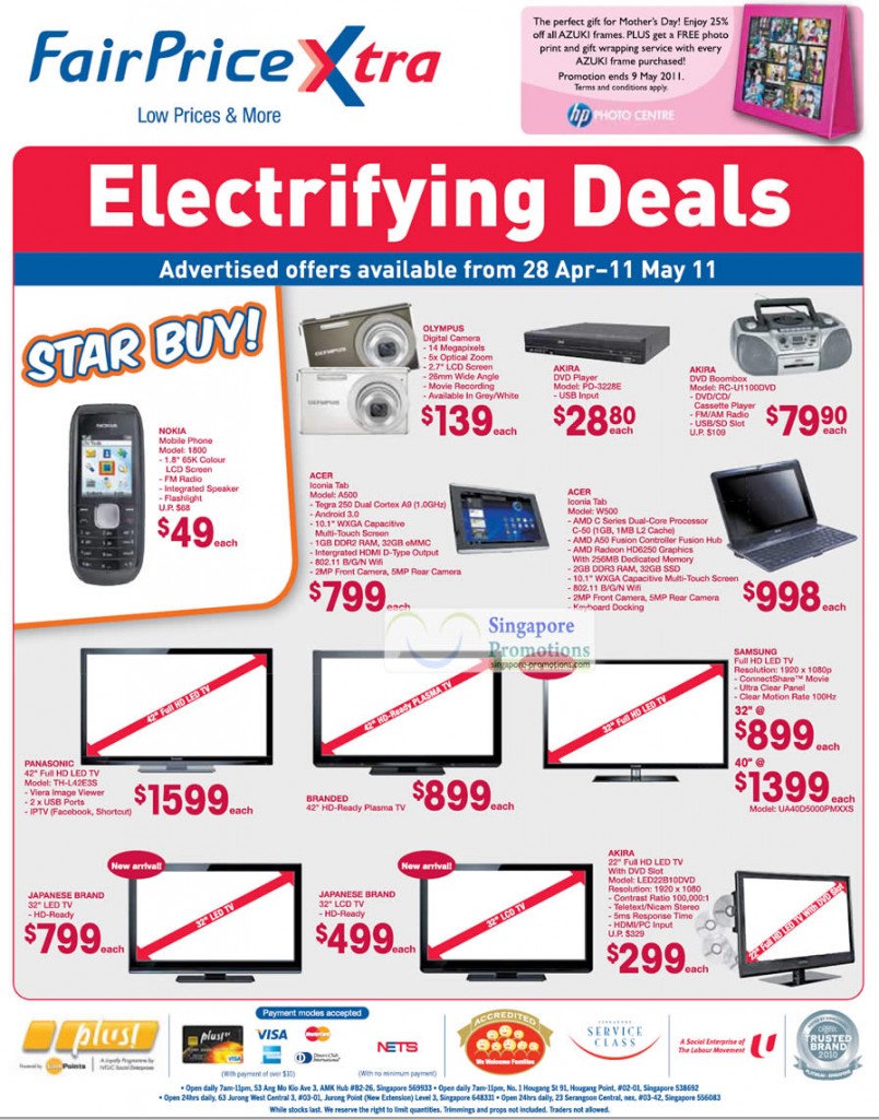 28 Apr Electronics Nokia 1800, Olympus, Acer A500, W500 Icona Tab, Panasonic TH-L42E3S LED TV, Akira, Samsung